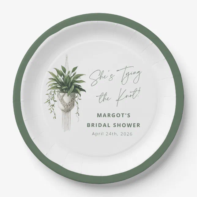 Boho Chic Botanical "Tie the Knot" Bridal Shower Paper Plates