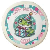 Personalized Happy Birthday Frog Themed   Sugar Cookie