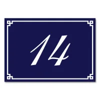 Minimalist Navy Blue and White Greek Key Frame Table Number