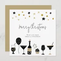 Champagne Cocktail Gold Black Merry Christmas Holiday Card