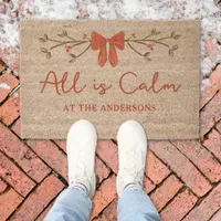 Cozy "All is Calm" Personalized Christmas Holiday  Fiber Doormat