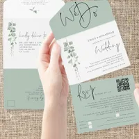 Modern Eucalyptus We Do QR Code Wedding All In One Invitation