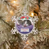 Kittens Wearing Red Santa Hats Christmas 20XX Snowflake Pewter Christmas Ornament