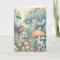 Pretty Cottage Core Whimsical Village Blank Card