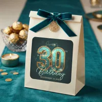 Elegant Teal and Gold 30th Birthday 3D Luxury Square Sticker