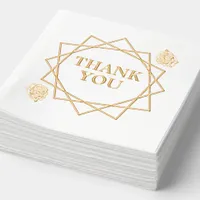 Elegant Thank You Geometric Pattern & Roses Foil Napkins