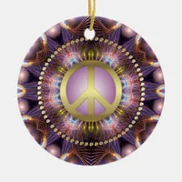 Purple Love Peace Sign NewAge Ceramic Ornament