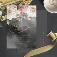 Floral Drama Wedding Charcoal ID1022 RSVP Card