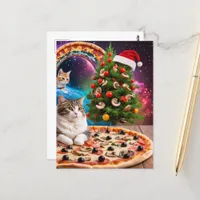 A Funny Santa Hat Christmas Tree Pizza Cats Postcard