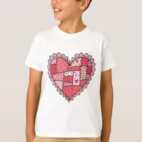Valentine's Day Faux Patchwork Heart Doodle Kids T-Shirt