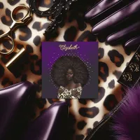 Gold & Purple Leopard African American Hair Salon Square Business Card