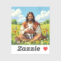 Jesus holding a Lamb | Religious Christian Sticker