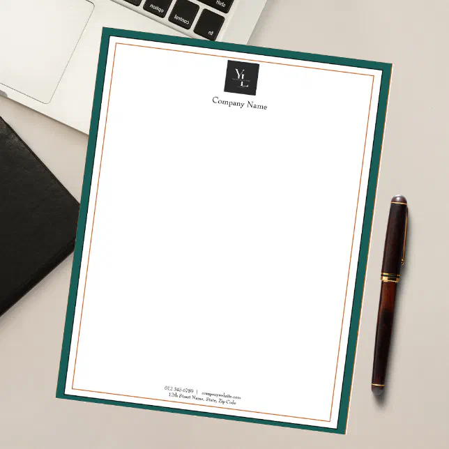 Modern Green White Gold with Business Logo Notepad