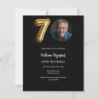 Black gold photo 70th birthday invitation