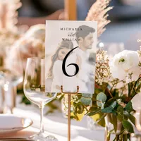 Elegant Modern Calligraphy Photo Wedding Table Number