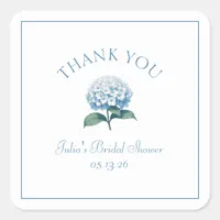 Custom Bridal Shower Blue Hydrangea Thank You Square Sticker