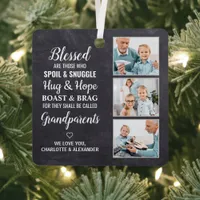 Rustic Grandparents Grandma Grandpa Poem 3 Photo Metal Ornament