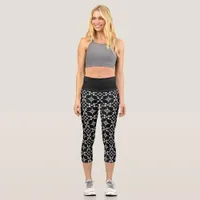 Black & White Bokeh Floral Capri Leggings