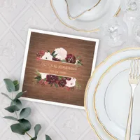 Burgundy and Blush Rustic Floral Wedding Napkins