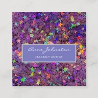 Makeup Artist Purple Star Glitter Square Business Card