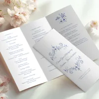 Vintage Romance Dusty Blue Wedding Trifold Program