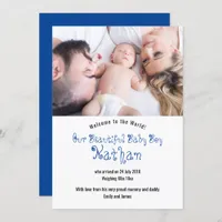 Welcome Baby Boy Photo Announcement Card