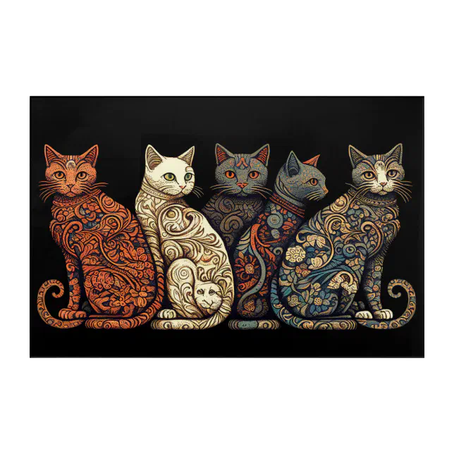 Group of Cats in Victorian Wallpaper Style Acrylic Print