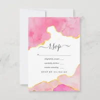 Pink and Gold Agate Wedding RSVP Card