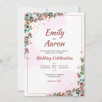Peach Rose Boho Spring Floral Watercolor Wedding Invitation