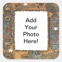 Antique Skeleton Key Frame Add Your Own Photo Square Sticker