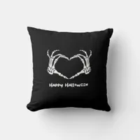 Spooky Skeleton Hand Heart With "Happy Halloween"  Throw Pillow