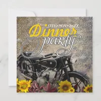 Rustic Bohemian Sunflower Motorcycle Dinner Party Invitation