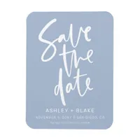 Dusty Blue Handwritten Calligraphy Save the Date Magnet