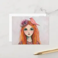 Pink Bird in Her Hair Postcard