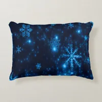 Deep Blue & Bright Snowflakes Polyester Pillow