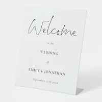 Welcome to Wedding Script White Black Pedestal Sign