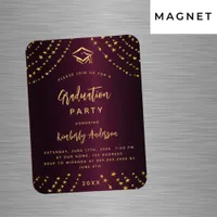 Burgundy gold stars graduation party invitation magnet