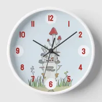 Cute hand drawn mushroom castle clock