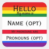 Rainbow Hello Pronouns  Square Sticker