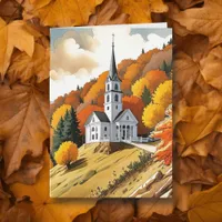 Church on a Hill in the Autumn Season Card