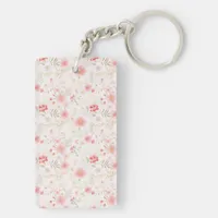 Pastel Pink Red White Flowers Pattern Two-sided Keychain