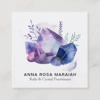 * Gemstone Watercolor Gem Universe Reiki Crystal Square Business Card