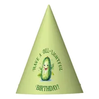 Cute Green Cartoon Pickle Birthday Party Hat