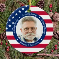 Patriotic American Flag Custom 2 Photo Memorial  Ceramic Ornament