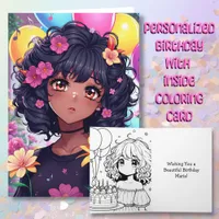 Anime Girl of Color Personalized Birthday Card