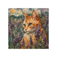 A beautiful ginger cat in a lavender field  wood wall art