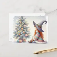 A Cute AI generated Witch and a Yule Tree Postcard
