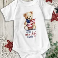 My First 4th of July Patriotic Cute Teddy Bear Baby Bodysuit