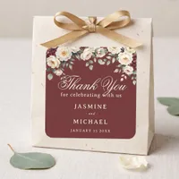Watercolor Burgundy Peony Winter Wedding Thank You Square Sticker