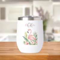 Pink flamingo tropical summer monogram thermal wine tumbler